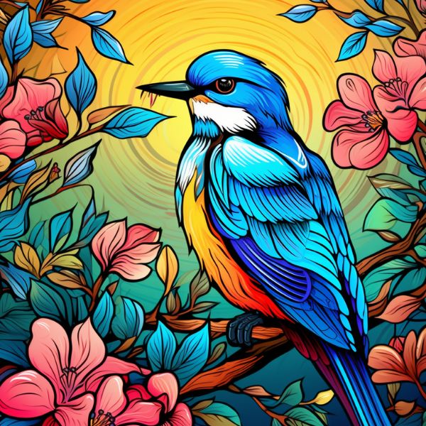 Relaxing Birds and Flowers Coloring Book cover preview